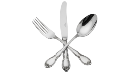 Silverware set with fork, knife, and spoon isolated PNG, elegant cutlery for dining and special occasions on transparent background