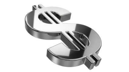 Shiny metallic dollar sign PNG isolated on transparent background, currency symbol for finance and investment concepts