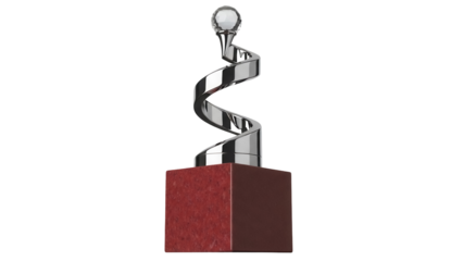 Elegant silver trophy with crystal ball isolated PNG, modern award design on transparent background for recognition and achievement concepts