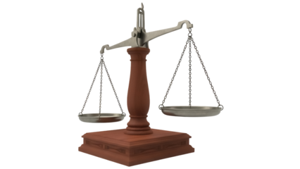 Antique balance scale isolated PNG, vintage weighing tool with chains and trays for justice, law, and measurement concepts on transparent background