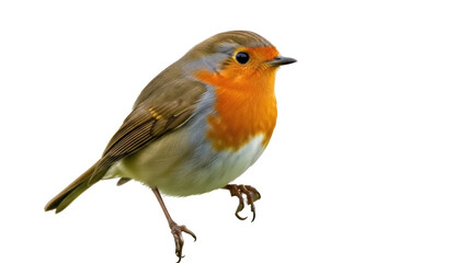 Fototapeta premium Isolated European robin, small passerine bird with orange breast, ready for stock photography
