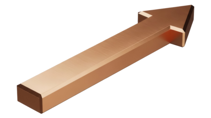 Metallic bronze arrow pointing up isolated PNG, symbol of growth and success on transparent background, direction indicator for web design