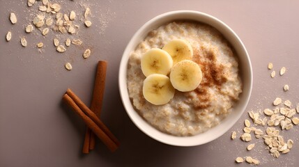 oatmeal with cinnamon and banana slices