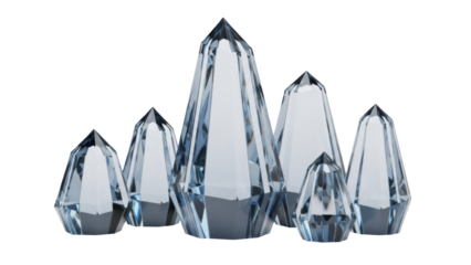 Isolated translucent crystal cluster, geometric minerals for interior design, decoration