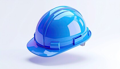 Fototapeta premium Bright blue protective headwear on a white, slightly reflective surface