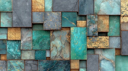 Seamless glossy turquoise aquamarine porcelain stoneware tile wall forming vintage retro yet modern abstract texture, high-sheen glazed ceramic slips arranged in flawless repeat pattern,