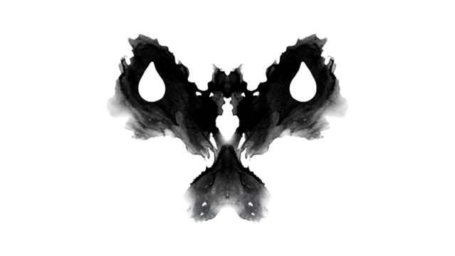 Rorschach test inkblot with teardrop shapes isolated on a transparent background symmetrical black and white - Powered by Adobe