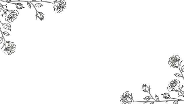 Elegant floral design with black rose outlines on a white backdrop offering a clean and classic