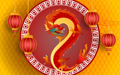 Happy chinese new year 2026 with dragon illustration background