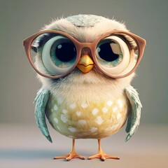 Adorable owl wearing glasses studio digital art whimsical close-up cute concept