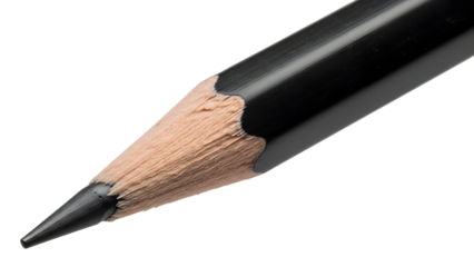 Sharpened black pencil tip with exposed wood isolated on a transparent background sharpened pencil