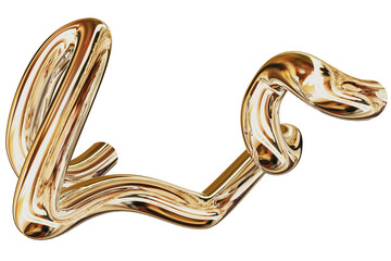 bright golden metallic ribbon twisted into swirling pattern with mirror-like surface and light reflections on transparent backdrop, luxurious abstract form for decorative purposes and visual effects