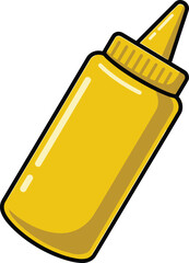 Yellow Squeeze Bottle of Mustard with Black Outline and Cap Keywords: mustard, ketchup, condiment, sauce, bottle, squeeze bottle