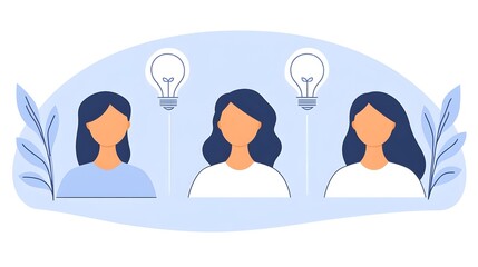 Creative brainstorming session with diverse women lightbulbs graphic design digital workspace