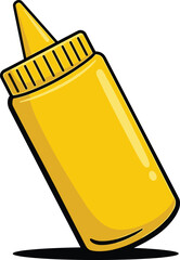 Yellow mustard squeeze bottle with black shadow on white background condiment sauce