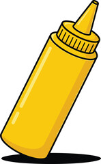 Yellow Squeeze Bottle of Mustard with Black Outline and Shadow condiment food