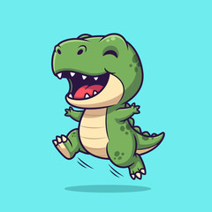 Obraz premium Cute Cartoon Dinosaur Jumping with Joy.