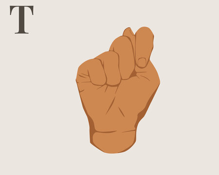 Hand Sign Language Letter T Vector. American Sign Language ASL Alphabet Vector. Editable Vector