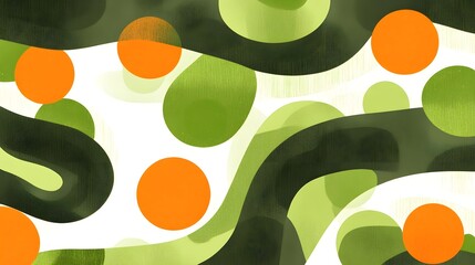 Dynamic abstract patterns of green and orange circles digital art contemporary style