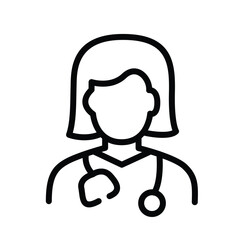 Obraz premium Simple line art icon of a female doctor with stethoscope, Minimalist line drawing of a confident female doctor.