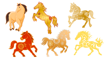 Decorative Colorful Horse Set Graphic Element for Design and Decoration