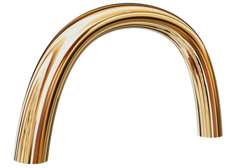 Arch shaped golden tube showcases smooth reflective surface and modern elegance against transparent background ideal for graphic design and architectural elements