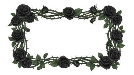 Elegant frame decorated with gothic black roses and thorny branches for versatile use