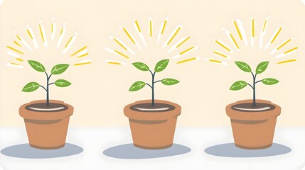 Growth progression of young plants in pots indoor setting illustration concept