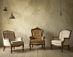 A room with armchairs arranged