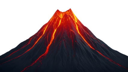 Volcano with flowing lava on its surface isolated on a transparent background eruption mountain geological formation