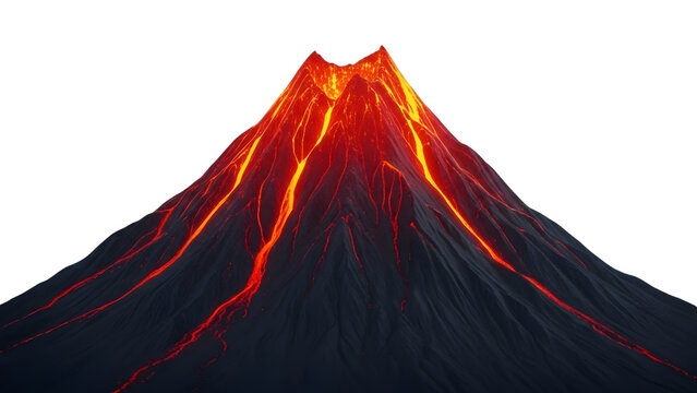 Volcano with flowing lava on its surface isolated on a transparent background eruption mountain geological formation