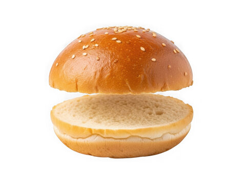 Hamburger bun with sesame seeds on top bun isolated on white background isolated on transparent background