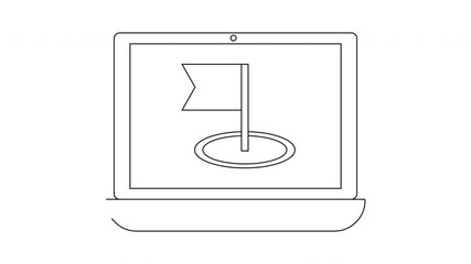 A laptop displays a flag on a golf green drawn with simple lines - Powered by Adobe