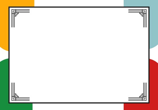 Abstract Geometric Colorful Frame with Traditional Corner Decorations and Copy Space. - Powered by Adobe