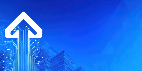 Abstract Arrow Rising With Circuit Board Texture On A Gradient Blue Background Illustrating Growth
