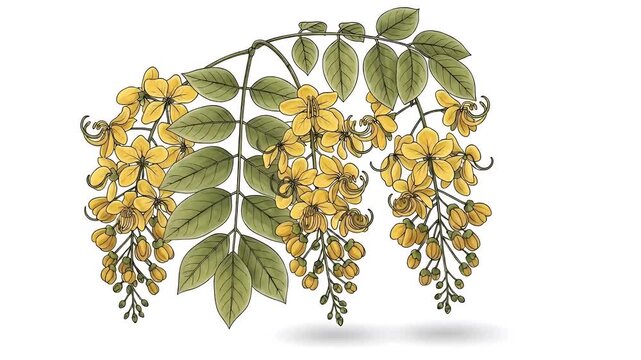 Yellow Cassia Fistula Flower Branch Yellow Floral Blossom Botanical