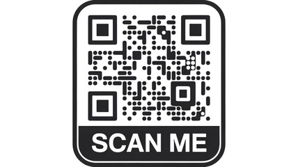 Dark gray QR code with scan me text on white background