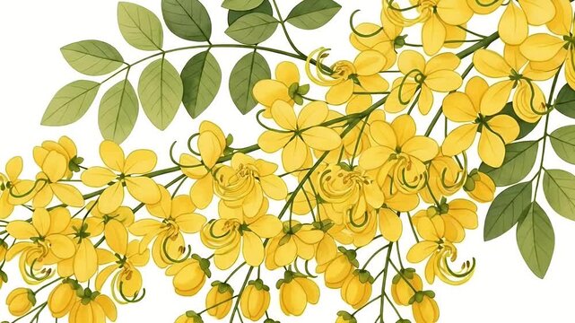 Yellow Cassia Fistula Flowers Branch Blooming Natural Beauty Sunlight Soft Focus