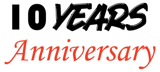 Minimal 10 years anniversary vector logo in black isoalted on white background