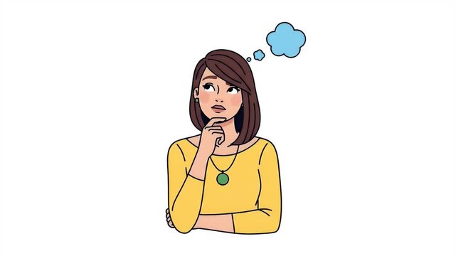 Yellow Top Woman Thinking Pondering Questioning Pensive White Background Animation