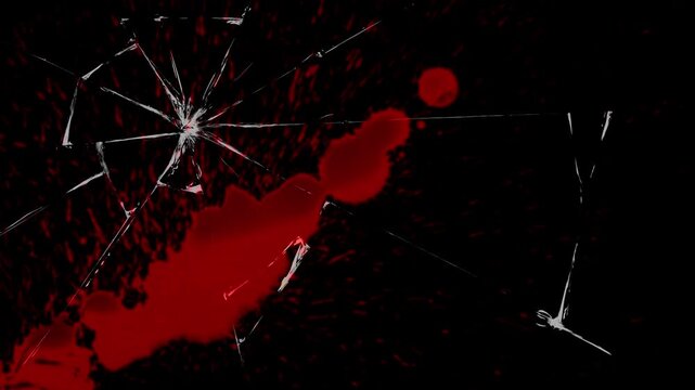 Red blood splatters across a shattered windshield, creating a gruesome texture depicting the aftermath of a fatal car accident. For horror, drama, or safety campaigns