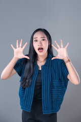 Indonesian Woman Showing Surprised Open-Hand Gesture