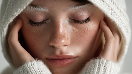 Ethereal Beauty Portrait Woman with White Hood