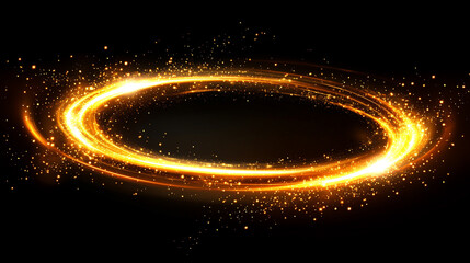 Glowing energy ring isolated on black background, featuring a clean circular halo with bright sparkling particles, evoking cosmic, futuristic, and mystical visual elements for digital design.