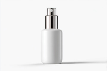 Elegant white cosmetic spray bottle with silver nozzle