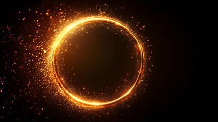 Glowing energy ring isolated on black background, featuring a clean circular halo with bright sparkling particles, evoking cosmic, futuristic, and mystical visual elements for digital design.