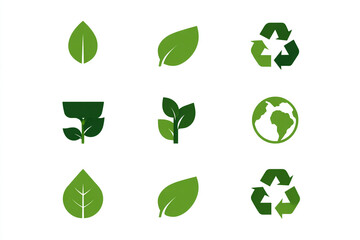Eco friendly symbols and green leaves for sustainable living and recycling