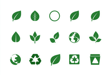 Eco friendly green leaf and earth icons for sustainable business
