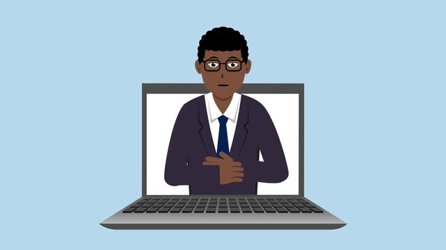 Opening Laptop With Black Male Teacher Animation Video 4K suitable for your project needs