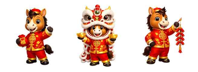 Chinese New Year Mascot Characters Isolated on Transparent Background